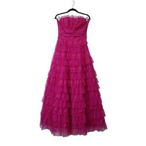Masquerade Pink Tiered Strapless Lace Evening Dress Ball Gown